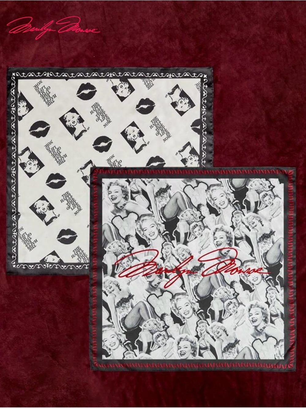 Marilyn Monroe Red, Black & White Graphic Silk Scarves Duo